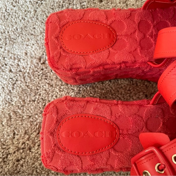 Coach Noelle Platform Sandals in Signature Terry Cloth Red Orange Size 8 - Picture 6 of 8